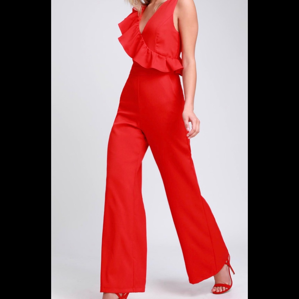 NWT- Red Ruffle Wide Leg Jumpsuit